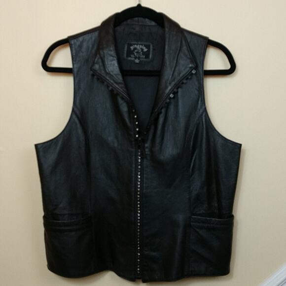 Ying Ying of Nevada Leather Vest w/ Rhinestone Zipper Size Large - Picture 1 of 8